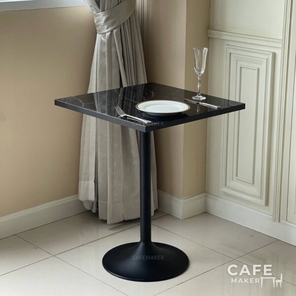 Black marble table with stylish leg and dining set