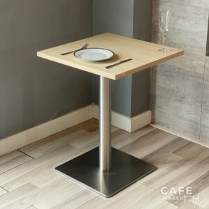 Parawood top table with metal leg, styled with dining set