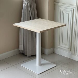 Isometric view of a parawood top table featuring square white leg