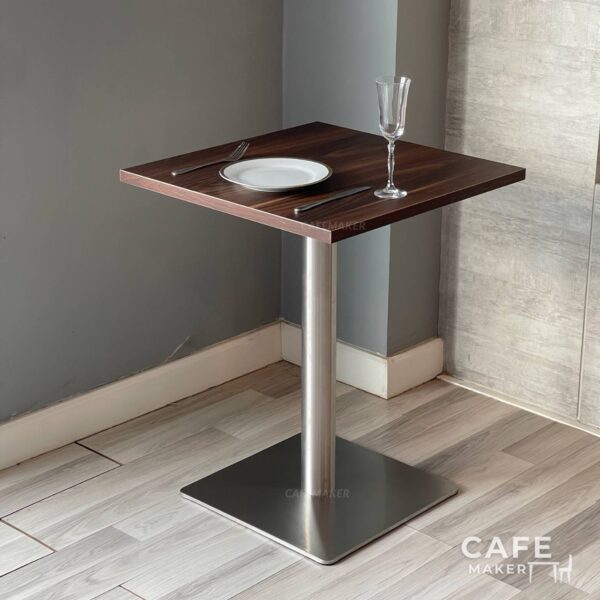 Walnut top table with metal legs, styled with dining set