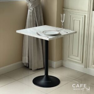 White marble table with round leg