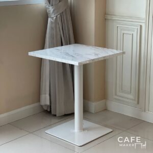Isometric View of Square White Marble Table with White Leg