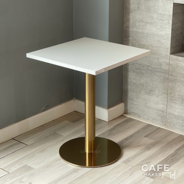 Isometric view of a white top table with golden leg