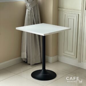 Isometric view of a white top round leg table
