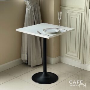 White top table with round leg with dining set