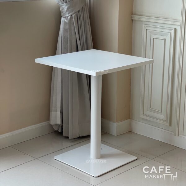 Isometric view of a white top table with square leg