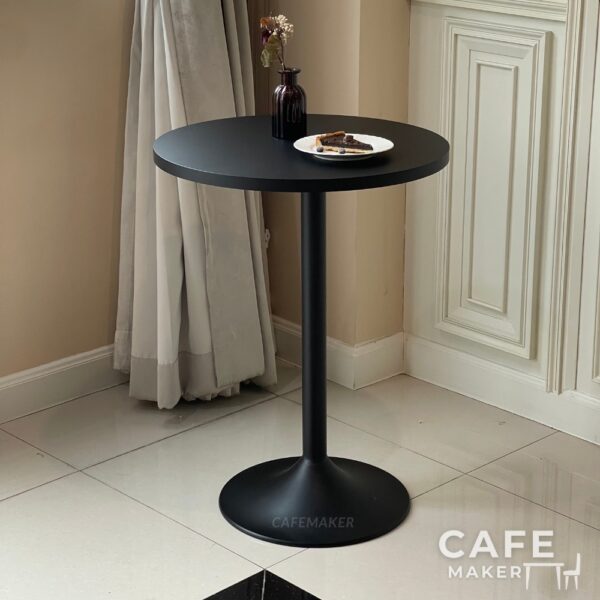 Isometric view of a black-top round table with round leg