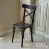 Isometric view of a narrow black parawood Windsor chair, showcasing its elegant design and compact size