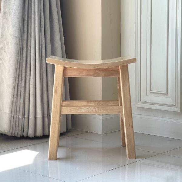Front view of a natural parawood rectangle stool chair