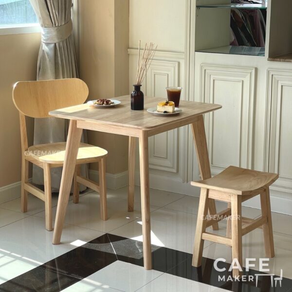 Set of natural parawood rectangle stool chairs arranged in a stylish display