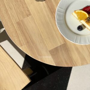 Top view of a set of natural parawood rectangle stools