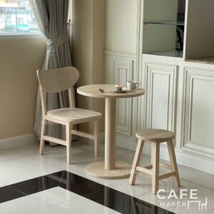 Set of natural round parawood coffee table