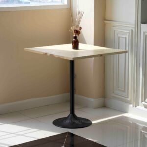 Isometric view of an ashwood top table with champagne leg