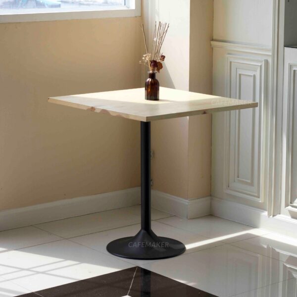 Isometric view of an ashwood top table with champagne leg