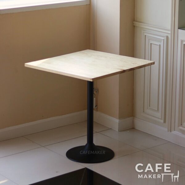 Isometric view of an ashwood top table with champagne