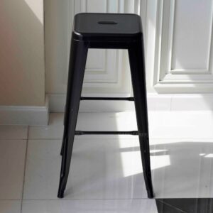 Front view of a black metal stool