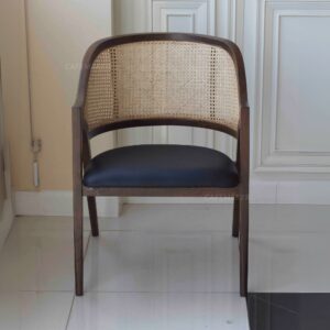 Front view of a black parawood rattan chair