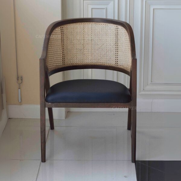 Front view of a black parawood rattan chair