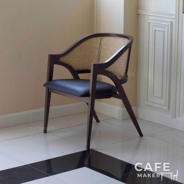 Black parawood rattan chair in an isometric view