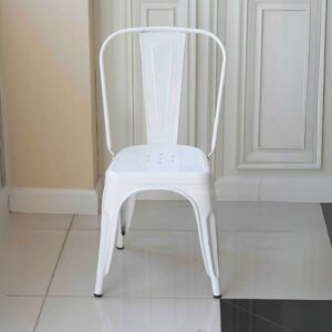 Front view of a white metal chair