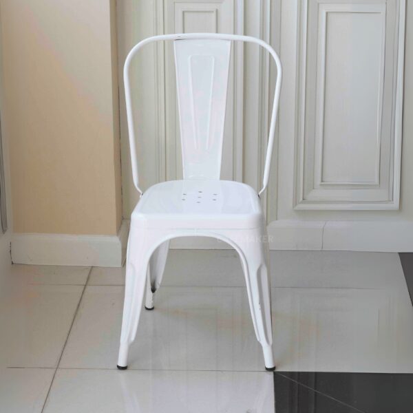 Front view of a white metal chair