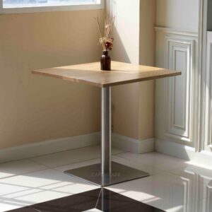 Square oak wood table with stainless steel leg