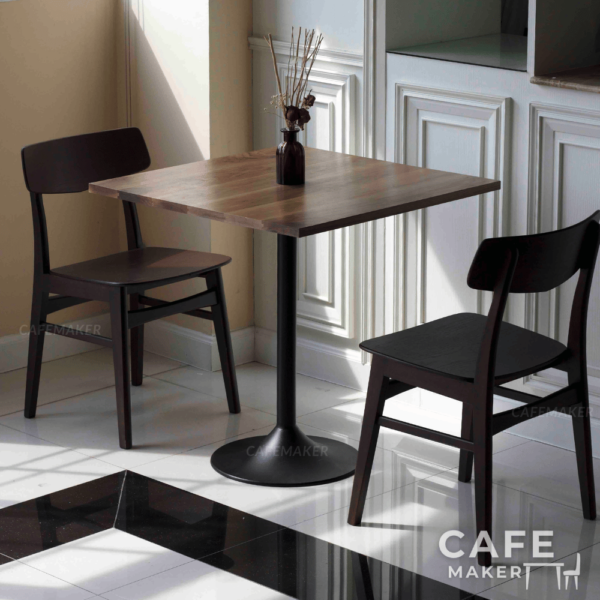 Set of tables with walnut tops and champagne metal leg