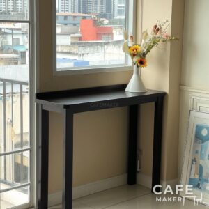 isometric view of black parawood bar table 40x120x90 cm with slim rectangular design