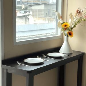 black parawood bar table 40x120x90 cm styled with props for café or dining ambiance