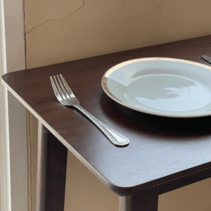 close-up of walnut parawood bar table 40x120x90 cm showing wood grain and finish