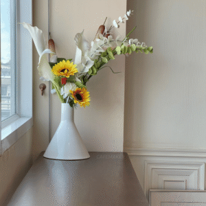 walnut parawood bar table 40x120x90 cm decorated with flower vase