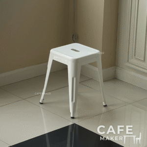 isometric view of white metal stool chair with minimalist design